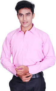 Cotton King Men Solid Formal Pink Shirt 