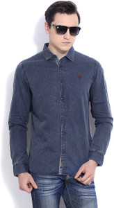BEING HUMAN Men Solid Casual Blue Shirt