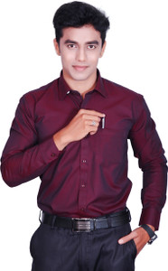 Cotton King Men Solid Formal Maroon 