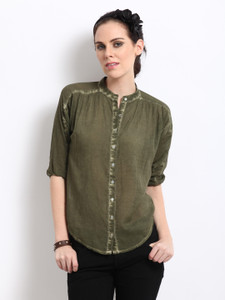 Roadster Women Solid Casual Green Shirt 