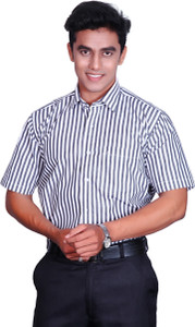 Grey Cotton King Men Striped Formal 