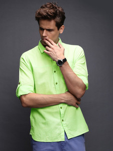 WROGN Men Solid Casual Green Shirt 