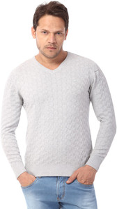 Design V-neck Casual Men Grey Sweater 