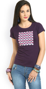MAX Printed Women Round Neck Purple T 