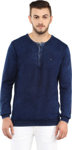 Spykar Solid Men Henley Blue T-Shirt