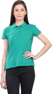KIDLEY Solid Women Polo Neck Green T 