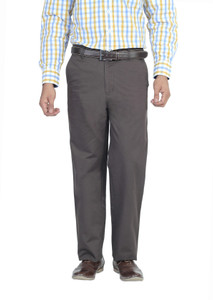 Regular Fit Men Grey Trousers 