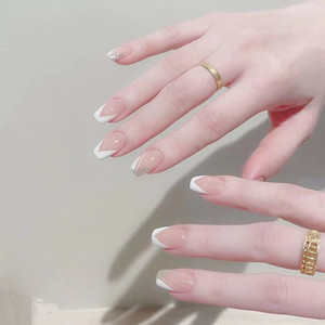 Secret Lives Designer Artifical Fake Nails Extension With Glue Sheet Nude French Nude Glitter