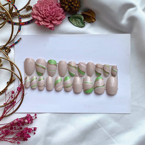 nail knack Nude Green Presson Nails (Pack of 10) Artificial Nails/Fake