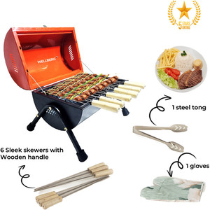 WELLBERG Barrel Barbeque Griller | Portable Coal BBQ for Home, Camping
