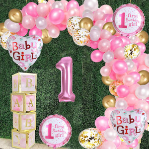 Aoes Baby Girl 1st Birthday Decoration Kit – Pink, White, Gold Balloon ...