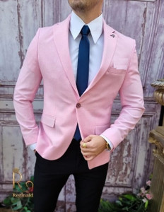 Men's Pink Solid Single Breasted Blazer
