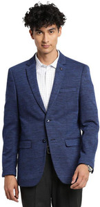 Men's Charcoal Self Design Single Breasted Blazer