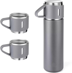 URBANHUDA Vacuum Insulated Flask Set Cup Set For Hot Cold Drink Giftset Grey Ml Flask