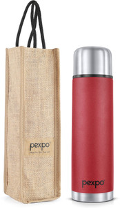 Pexpo 24 Hrs Hot Cold ISI Certified With Jute Bag Flamingo Vacuum Insulated Bottle 500 Ml