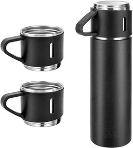 TWEGGON Vacuum Insulated Flask Set Cup Set For Hot Cold Drink Giftset Black Ml Flask