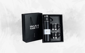 RIMPOO Vacuum Insulated Flask Set Cup Set For Hot Cold Drink Giftset Black Ml Flask