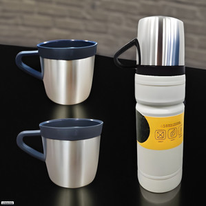 Cristavista Vacuum Insulated Flask Set Cup Set For Hot Cold Drink Giftset White Ml