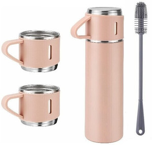 Iconix Vacuum Flask Set Cup Set For Hot Cold Drink Bpa Free Pink With Silicon Brush Ml