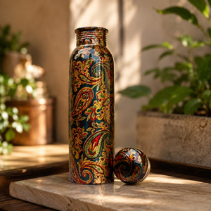 Shopsy copper+ Mangalam Green Printed Copper Water Bottle 950 ml - Image 1
