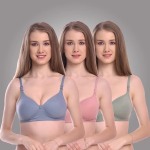 Padded Bra for women and girls /everyday/regular/casual/soft net cotton  fabric/ foam padded /back closure bra ( Pink)