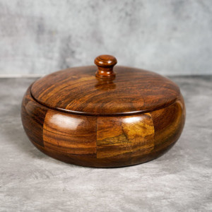 Naayaab Craft Sheesham Wood Chapati Box Wooden Hot Pot With Lid Server Casserole For Kitchen