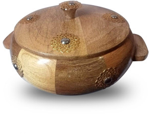 Qadri Wooden Handicrafts Wooden Chapati Box Roti Casserole For Kitchen Round Hot Pot Roti Dabba