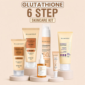 GLAMVEDA Glutathione 6-Step Skin Brightening Kit – Face Wash, Mask, Serum, Cream, Sunscreen & Under Eye for Radiant Even Skin Price in India