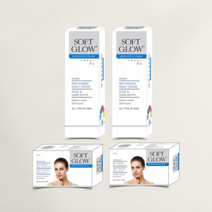 Soft Glow 2 Cream & 2 Soap Pack for Acne, Dark Circles, Pimples, Black
