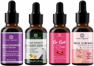 Pink Square Niacinamide Hair Growth Lip Nail Serum (4x30ml) Combo