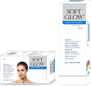 Soft Glow 1 Cream & 1 Soap Pack for Acne, Dark Circles, Pimples, Black
