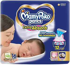 MamyPoko Mamy Poko Pants Extra Absorb Baby Diapers NB - 16 Count - New