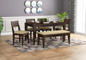 WOODSTAGE Sheesham Wood 6 Seater Dining Table Set with 4 Cushion Chair ...