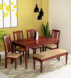 WOODSTAGE Sheesham Wood 6 Seater Dining Table with Chairs for Living ...