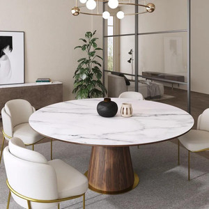 NG Decor Modern Round Dining Table White Faux Marble Tabletop for 6 ...