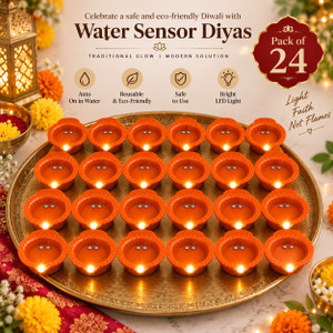 BE UNIQUE Water Sensor LED Diya Set Ultra Bright Decorative Diyas for Festivals Plastic (Pack of 24) Table Diya Price in India - Buy BE UNIQUE Water Sensor LED Diya Set Ultra Bright Decorative Diyas for Festivals Plastic (Pack of 24) Table Diya online at Shopsy.in - Image 1