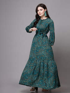 AAYU Women Fit and Flare Green Dress