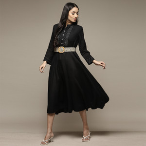 Gorgeous Biba Midi Dress Uk14 Black & knot detail ornate cuffs BM001