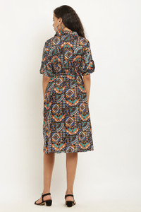 MIAZ LIFESTYLE Women Fit and Flare Multicolor Below Knee Dress - Buy