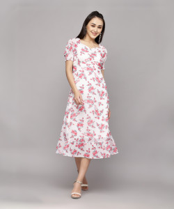 AAYU Women A-Line White & Yellow Dress