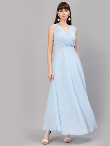 AAYU Women Fit and Flare Blue Solid Dress