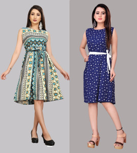tanvi creation Women Fit and Flare Blue Dress Buy tanvi creation