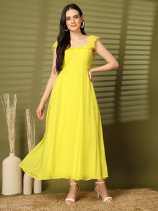 AAYU Women Bodycon White & Yellow Dress