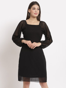 AAYU Women A-Line Black & yellow Dress