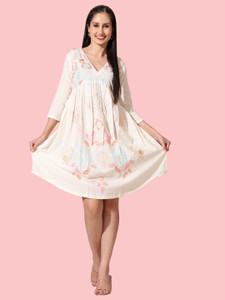 Kotton Maxx Women Empire Waist White Knee Length Dress - Buy Kotton