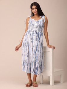 Women A-line Blue Midi/Calf Length Dress