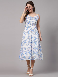 AAYU Women Fit and Flare Blue Dress