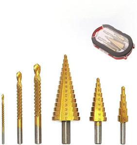 6-Piece HSS Titanium Step Drill Bit Set With Automatic Center Punch - High Speed Steel