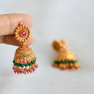 Orange Floral Gold Round Boho Ethnic Mosaic Drop Earrings – Multicolour Fashion