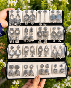 Shopsy UrbanKiwi 16 Pair Oxidized Jhumka Earring Set - Image 1
